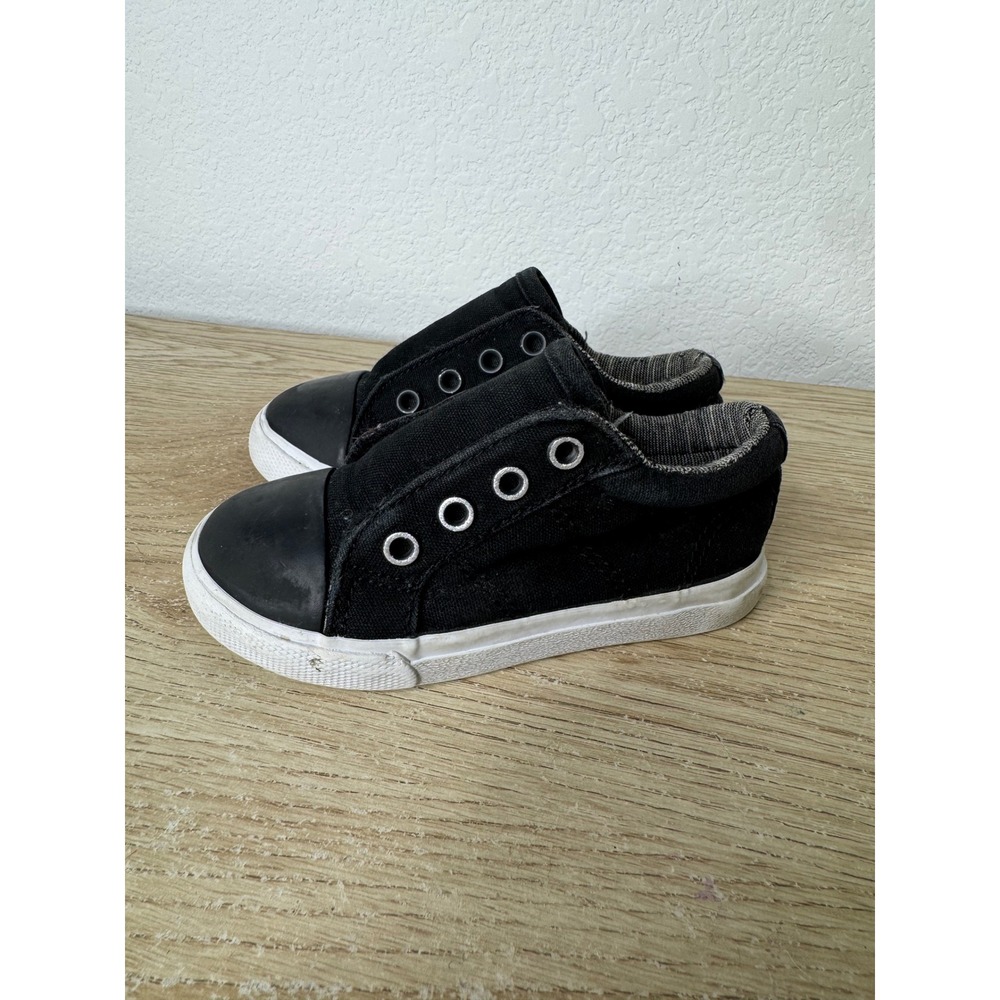 Cat & Jack‎ Toddler Boys Black Canvas Laceless Slip On Sneakers Size 7